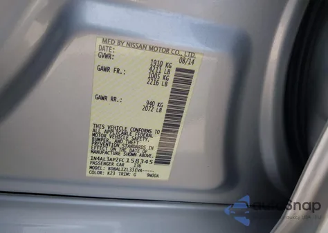 2015 Nissan Altima 2.5 Sv z USA, uszkodzony, nr VIN 1N4AL3AP2FC158345